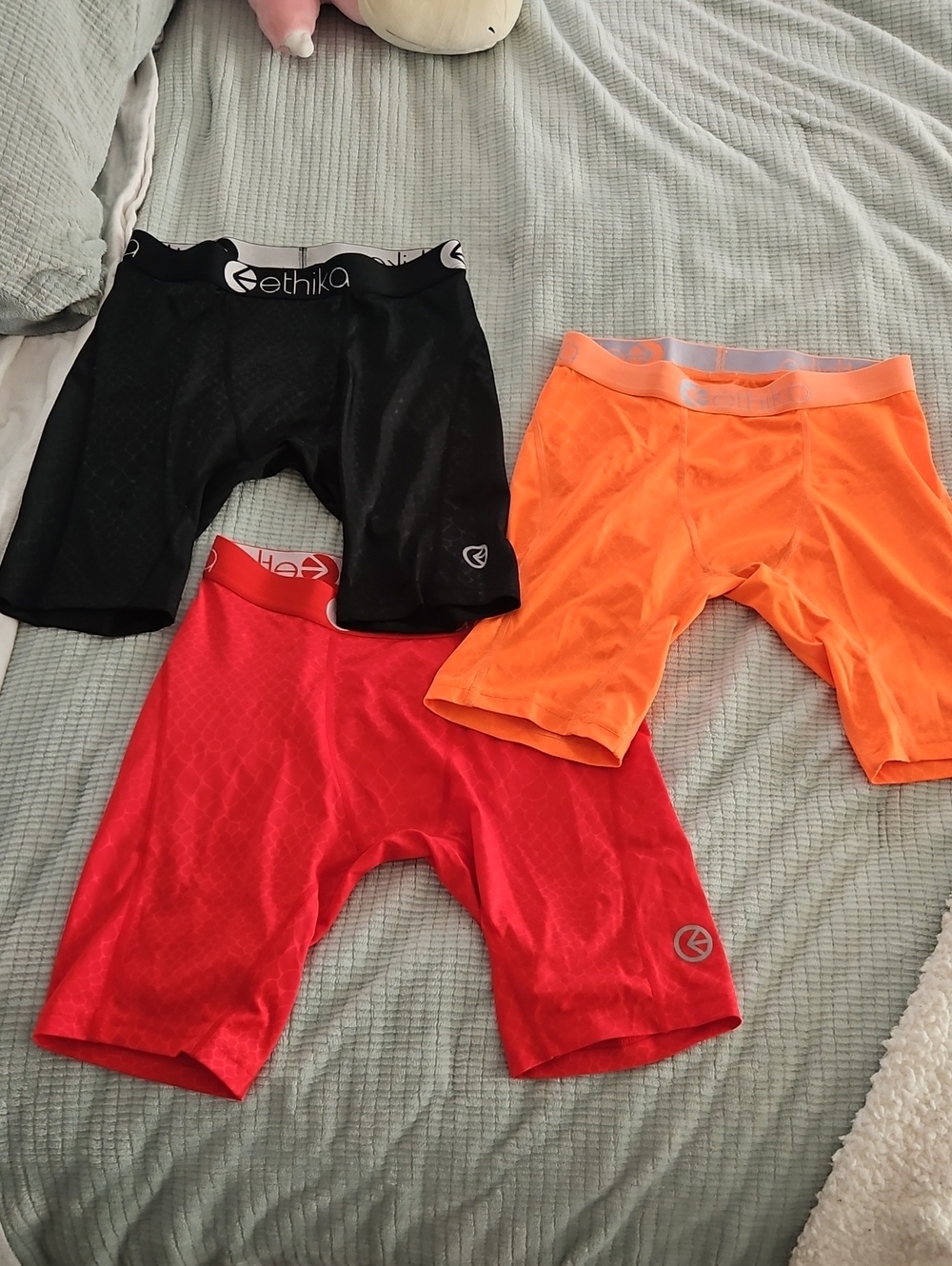 Ethika Three-Pack Performance Boxer Briefs in Black, Orange, Red